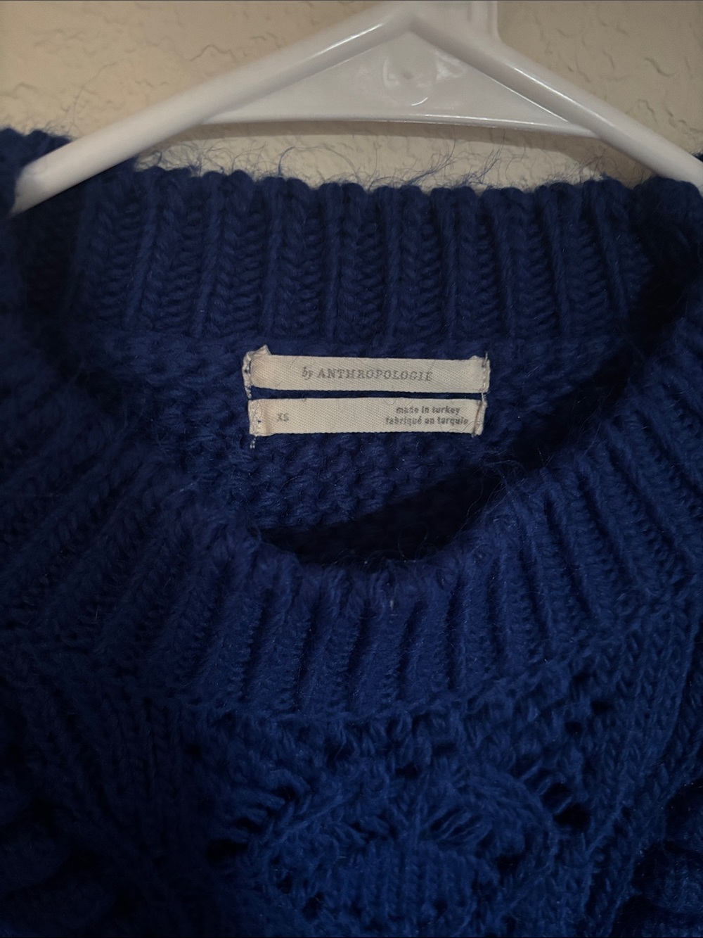 Anthropologie Royal Blue Cable Knit Crewneck Sweater - Picture 2 of 2